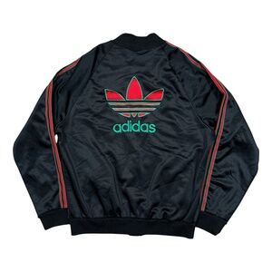 Vintage 90s Adidas USA Made Black Red Green SST Trefoil Logo Track Jacket Mens L